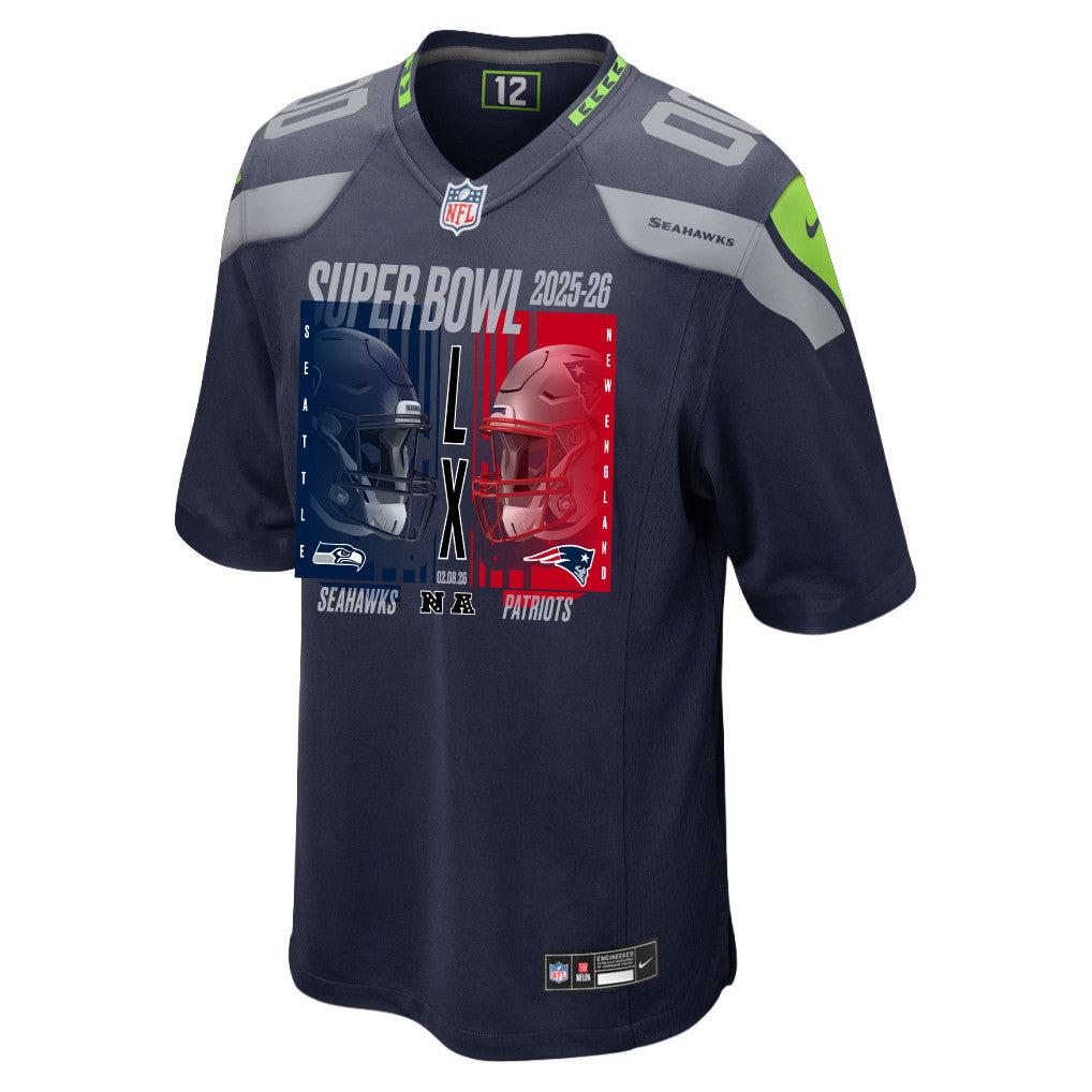Seattle Seahawks Super Bowl LX Champions Confronting The Opponent Custom Team Game Jersey - College Navy