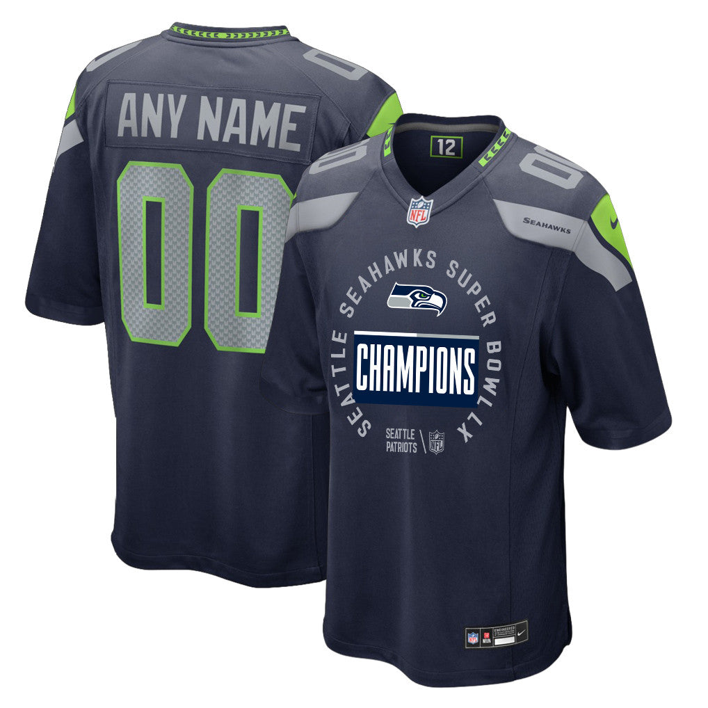 Seattle Seahawks Super Bowl LX Champions Personalized Team Game Jersey - College Navy
