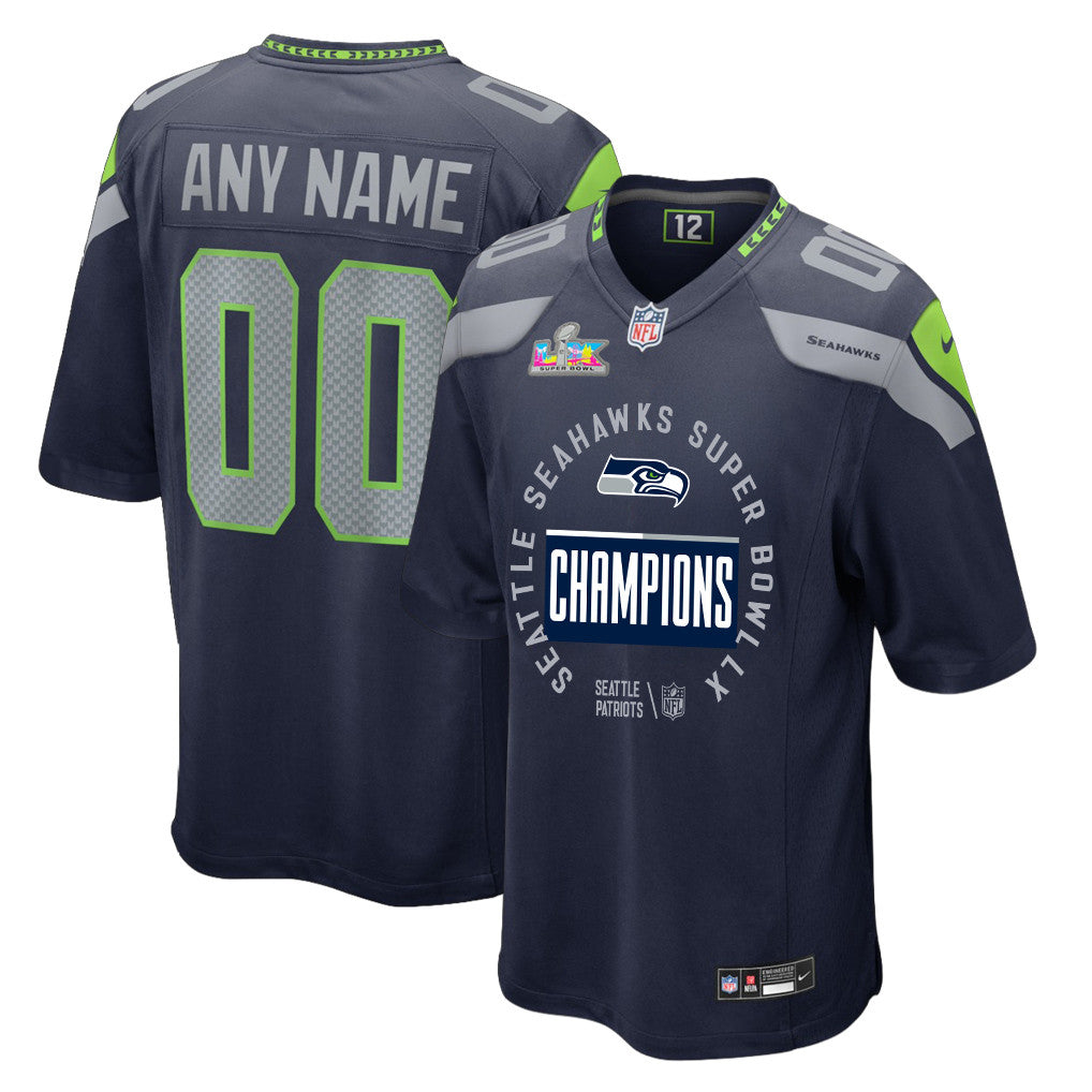 Seattle Seahawks Super Bowl LX Champions Personalized Team Game Jersey - College Navy
