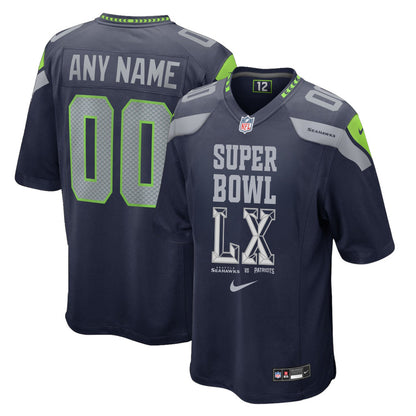Seattle Seahawks Champions Super Bowl LX Personalized Team Game Jersey - College Navy Edition
