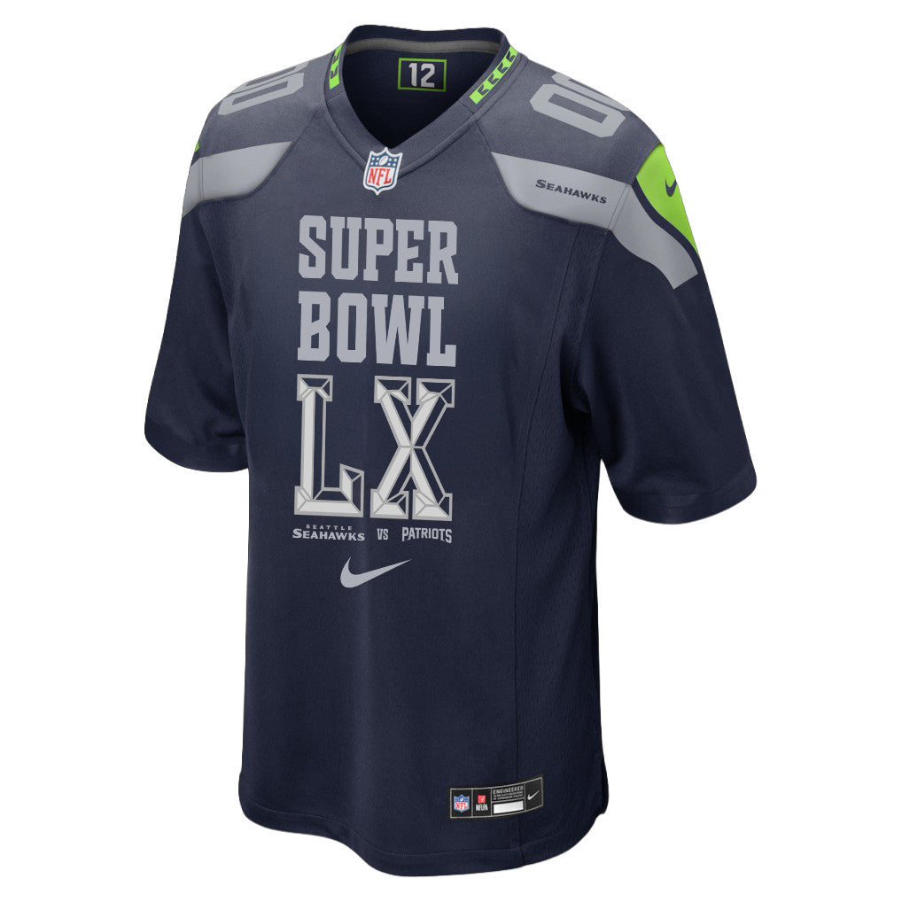 Seattle Seahawks Champions Super Bowl LX Personalized Team Game Jersey - College Navy Edition