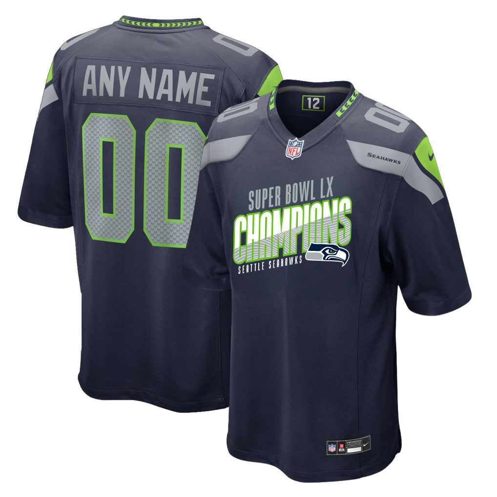Seattle Seahawks Super Bowl LX Champions For Fan Edition Custom Team Game Jersey - College Navy