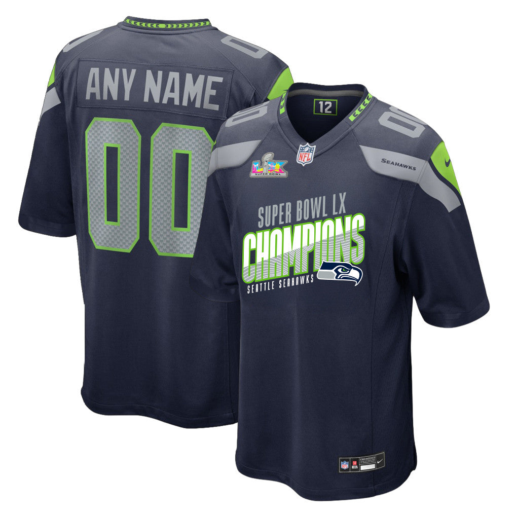 Seattle Seahawks Super Bowl LX Champions For Fan Edition Custom Team Game Jersey - College Navy
