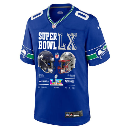 Seattle Seahawks Super Bowl LX Champions Going Head-To-Head Custom Alternate Game Jersey - Royal