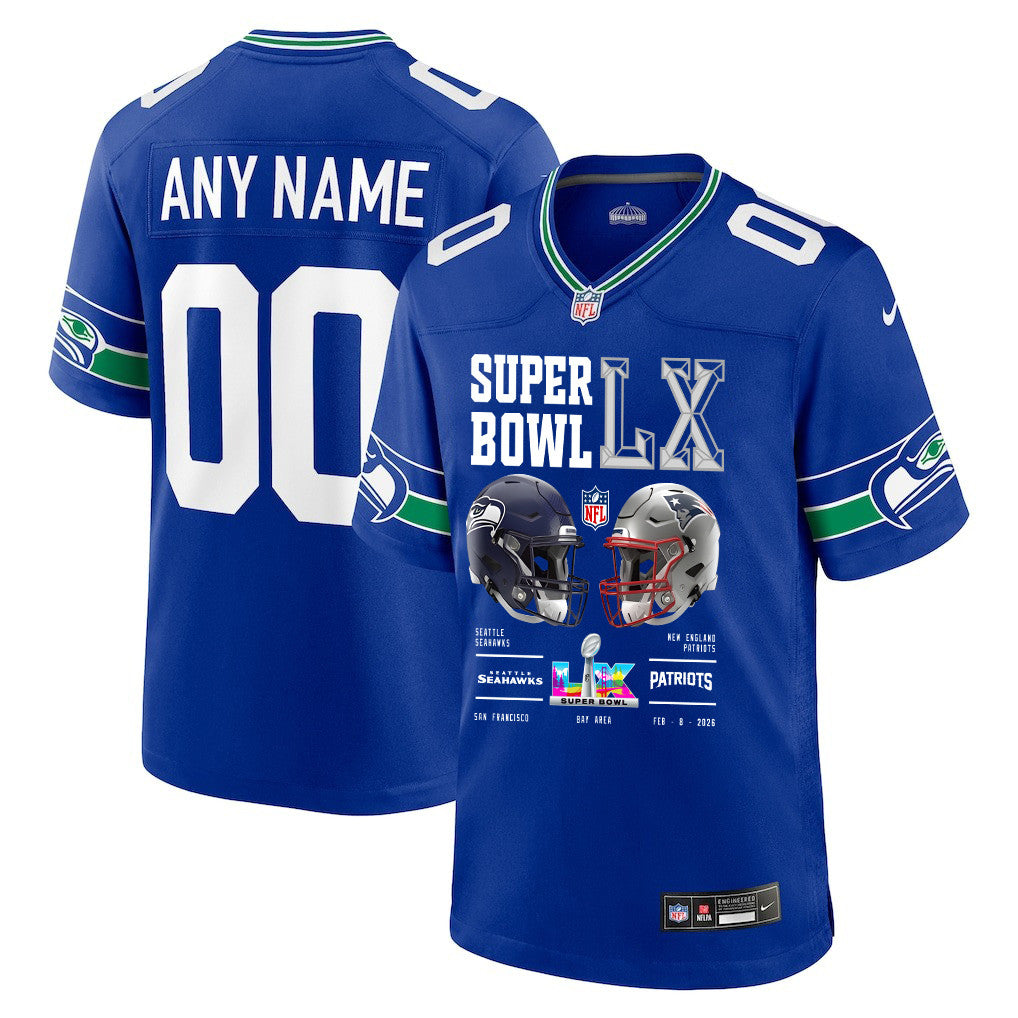 Seattle Seahawks Super Bowl LX Champions Going Head-To-Head Custom Alternate Game Jersey - Royal