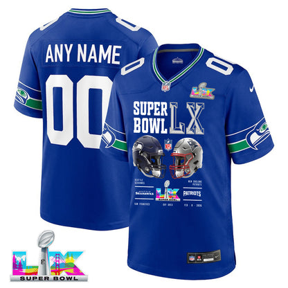 Seattle Seahawks Super Bowl LX Champions Going Head-To-Head Custom Alternate Game Jersey - Royal