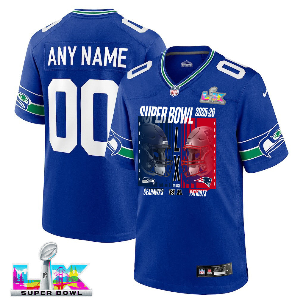 Seattle Seahawks Super Bowl LX Champions Confronting The Opponent Custom Alternate Game Jersey - Royal