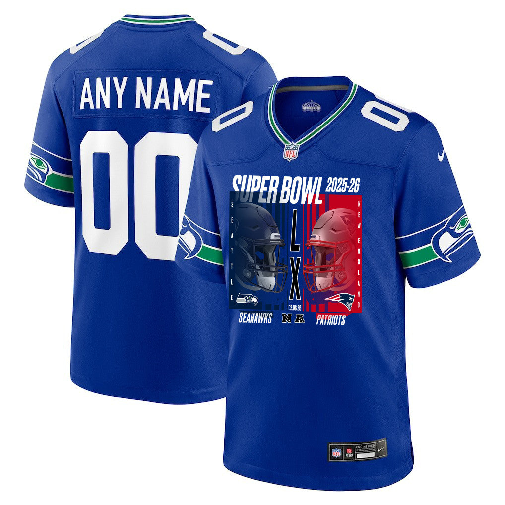 Seattle Seahawks Super Bowl LX Champions Confronting The Opponent Custom Alternate Game Jersey - Royal