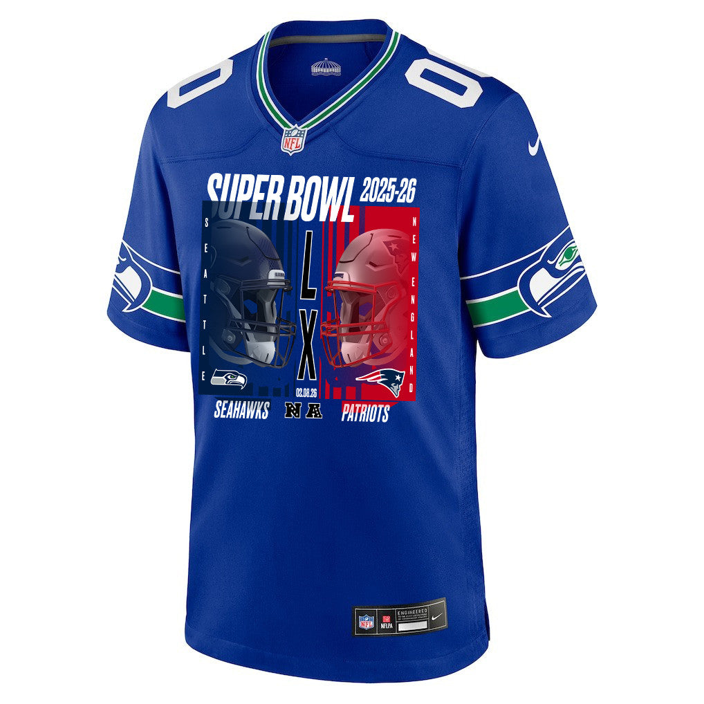 Seattle Seahawks Super Bowl LX Champions Confronting The Opponent Custom Alternate Game Jersey - Royal