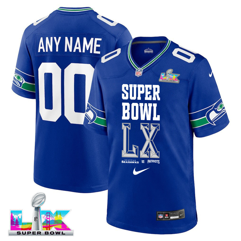 Seattle Seahawks Champions Super Bowl LX Personalized Alternate Game Jersey - Royal Edition