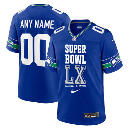 Seattle Seahawks Champions Super Bowl LX Personalized Alternate Game Jersey - Royal Edition