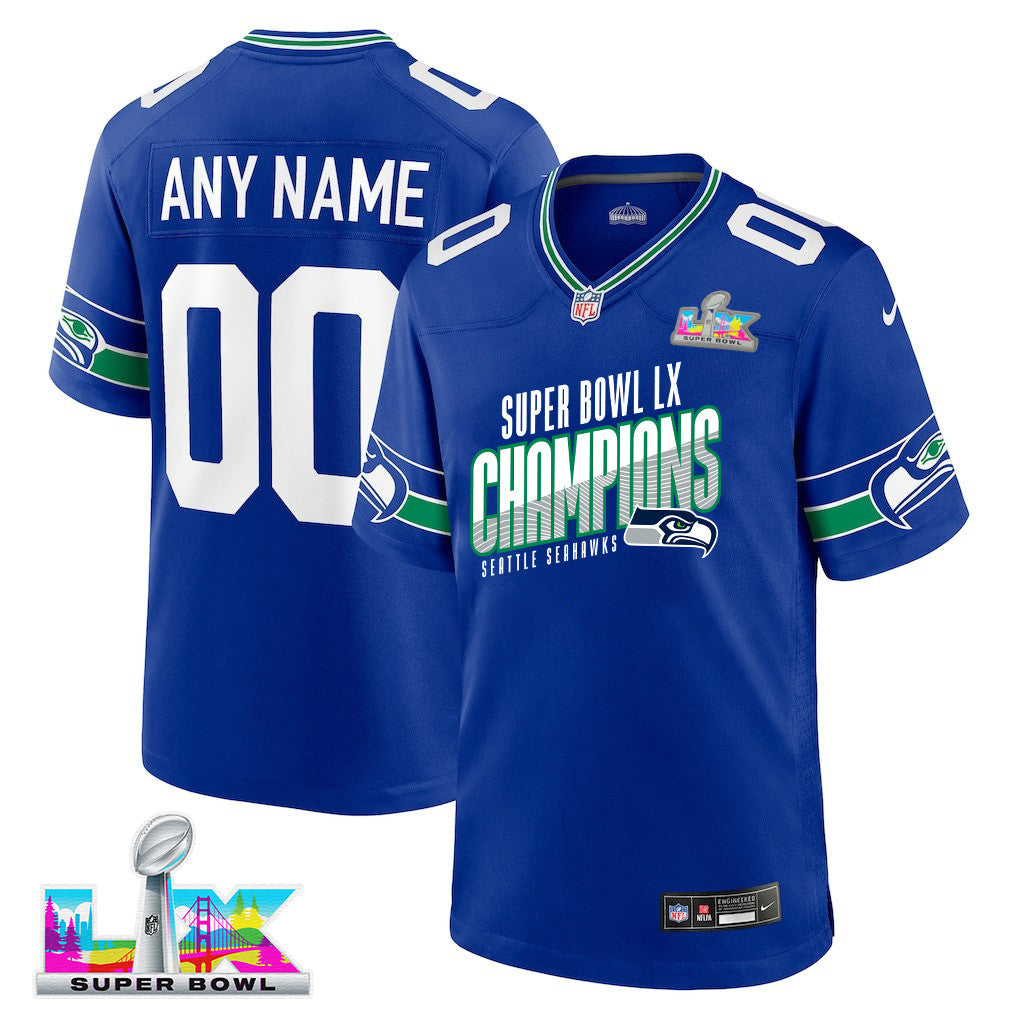 Seattle Seahawks Super Bowl LX Champions For Fan Edition Custom Alternate Game Jersey - Royal