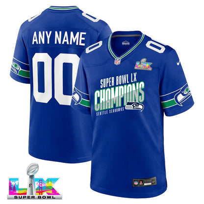 Seattle Seahawks Super Bowl LX Champions For Fan Edition Custom Alternate Game Jersey - Royal