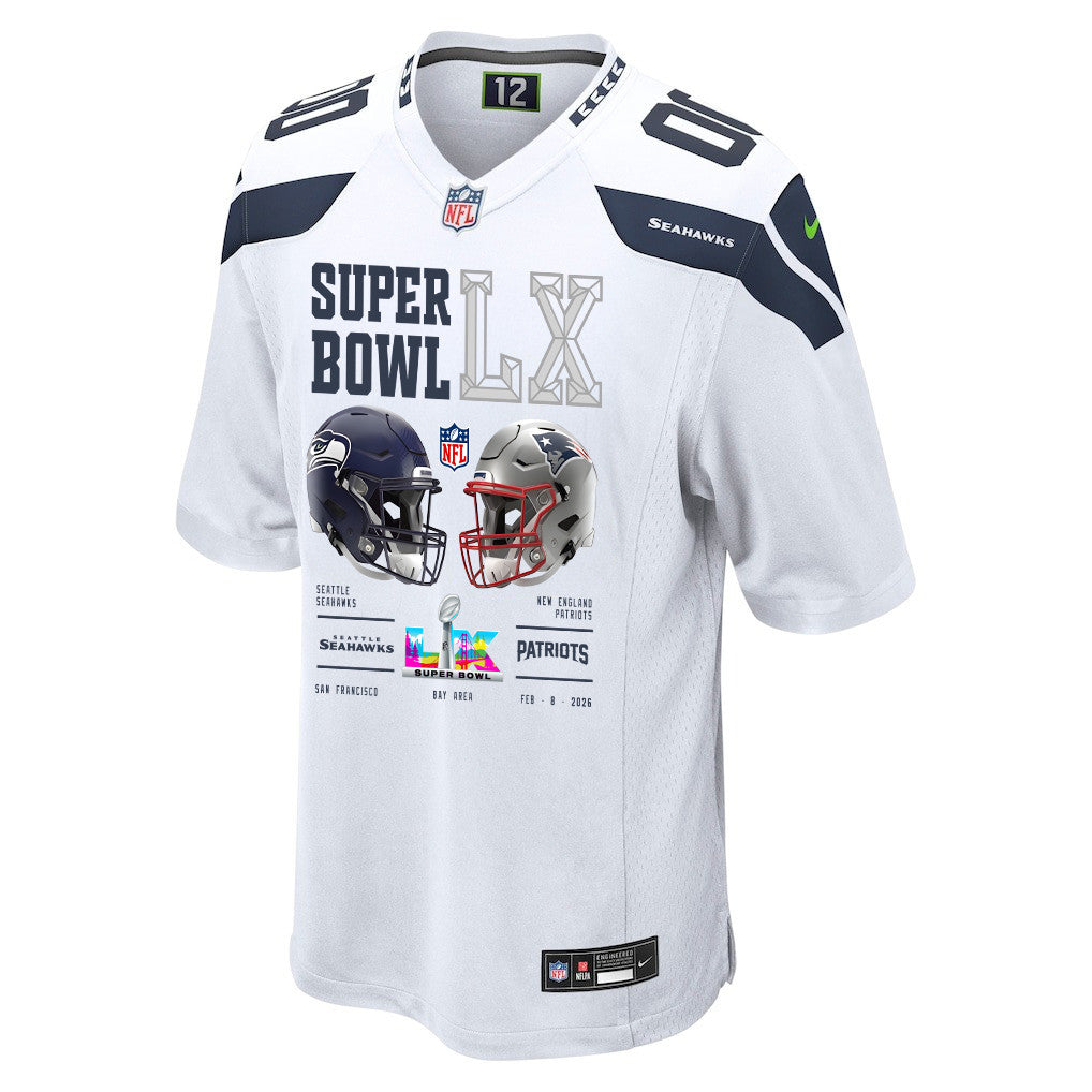 Seattle Seahawks Super Bowl LX Champions Going Head-To-Head Custom Game Jersey - White