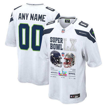 Seattle Seahawks Super Bowl LX Champions Going Head-To-Head Custom Game Jersey - White