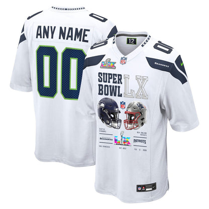 Seattle Seahawks Super Bowl LX Champions Going Head-To-Head Custom Game Jersey - White