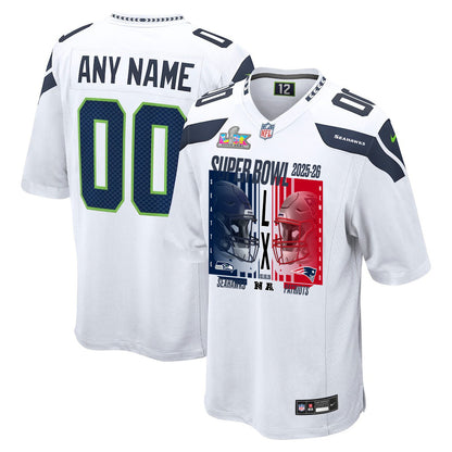 Seattle Seahawks Super Bowl LX Champions Confronting The Opponent Custom Game Jersey - White