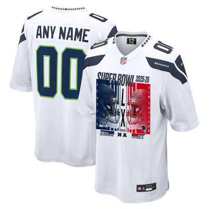 Seattle Seahawks Super Bowl LX Champions Confronting The Opponent Custom Game Jersey - White