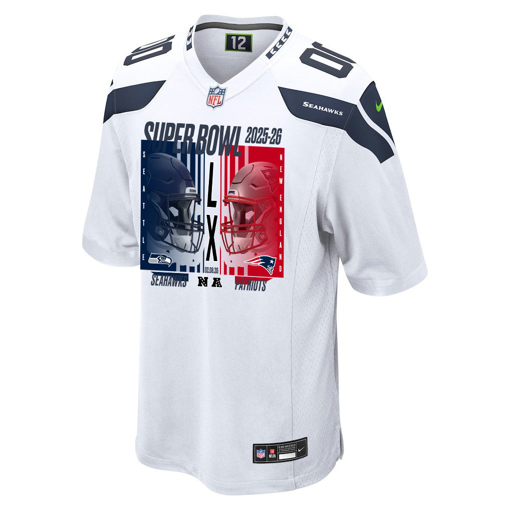 Seattle Seahawks Super Bowl LX Champions Confronting The Opponent Custom Game Jersey - White