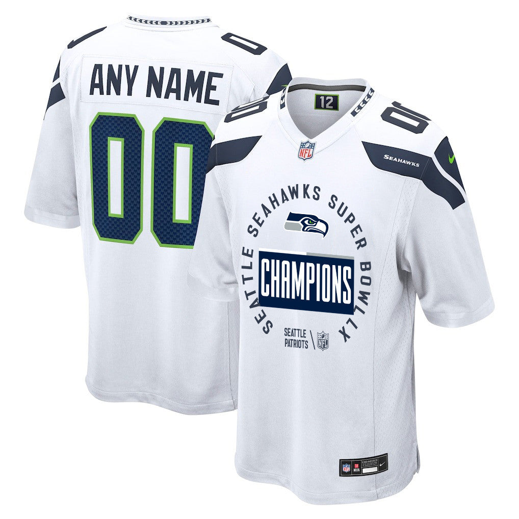 Seattle Seahawks Super Bowl LX Champions Personalized Game Jersey - White