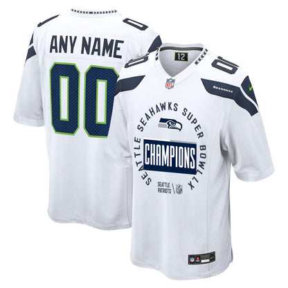 Seattle Seahawks Super Bowl LX Champions Personalized Game Jersey - White