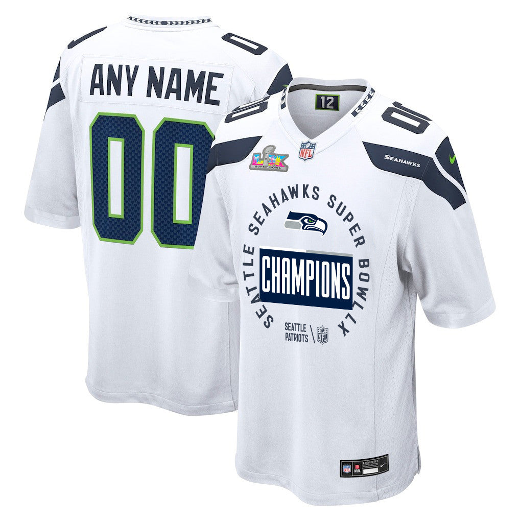 Seattle Seahawks Super Bowl LX Champions Personalized Game Jersey - White