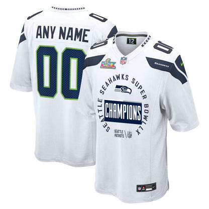 Seattle Seahawks Super Bowl LX Champions Personalized Game Jersey - White