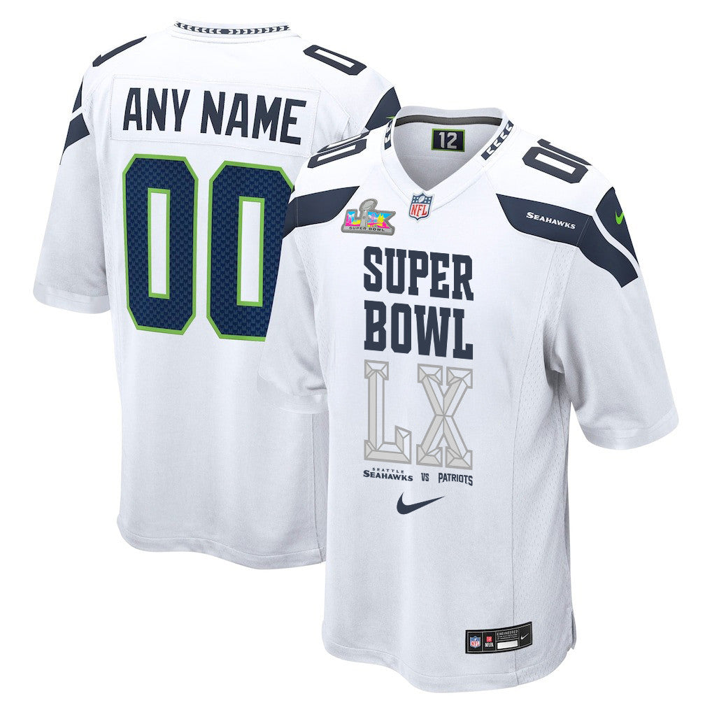 Seattle Seahawks Champions Super Bowl LX Personalized Game Jersey - White Edition