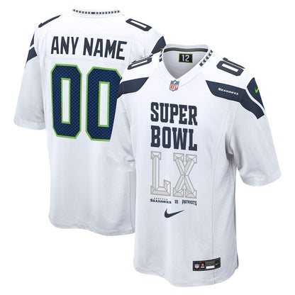 Seattle Seahawks Champions Super Bowl LX Personalized Game Jersey - White Edition