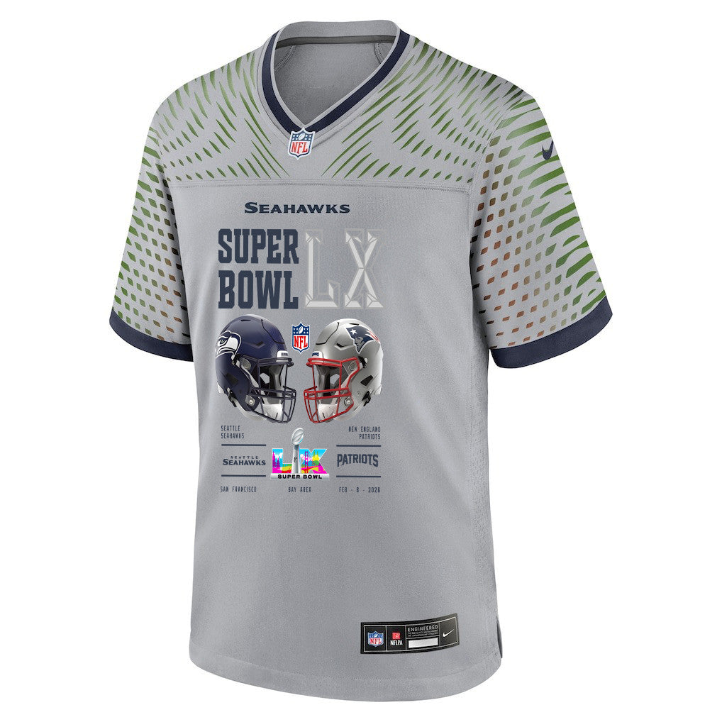 Seattle Seahawks Super Bowl LX Champions Going Head-To-Head Custom Rivalries Collection Game Jersey - Gray