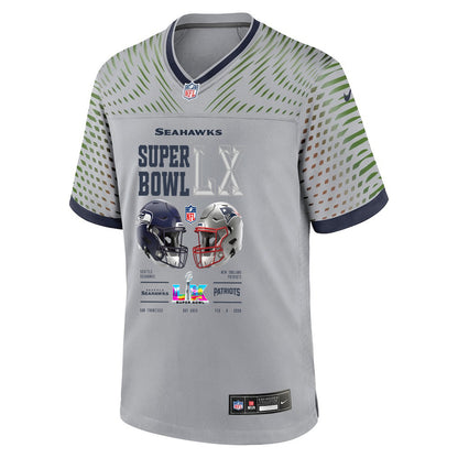 Seattle Seahawks Super Bowl LX Champions Going Head-To-Head Custom Rivalries Collection Game Jersey - Gray