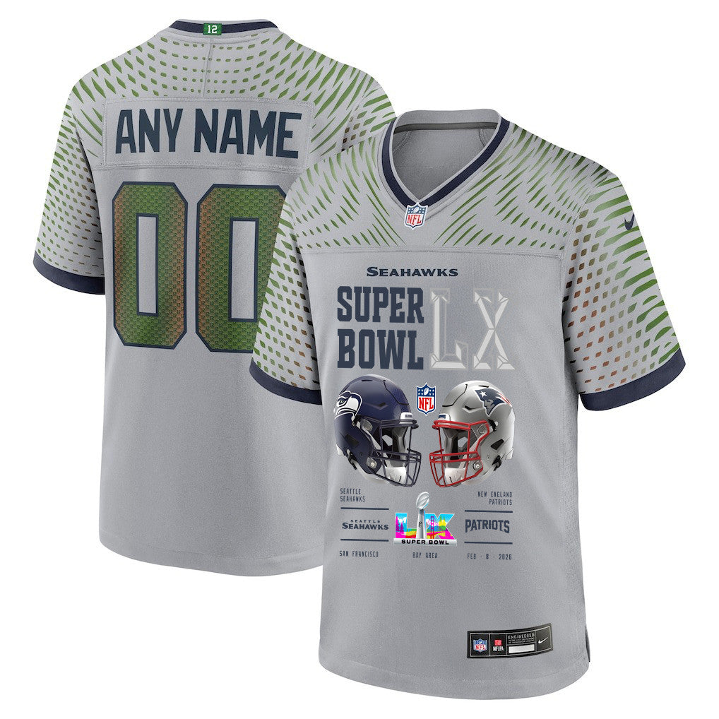 Seattle Seahawks Super Bowl LX Champions Going Head-To-Head Custom Rivalries Collection Game Jersey - Gray