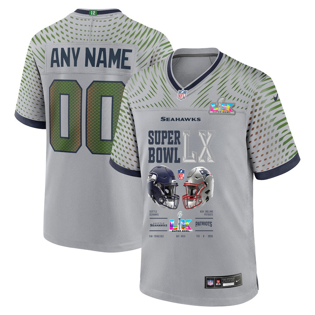 Seattle Seahawks Super Bowl LX Champions Going Head-To-Head Custom Rivalries Collection Game Jersey - Gray