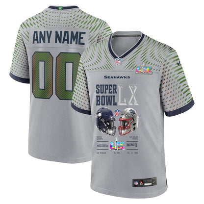Seattle Seahawks Super Bowl LX Champions Going Head-To-Head Custom Rivalries Collection Game Jersey - Gray