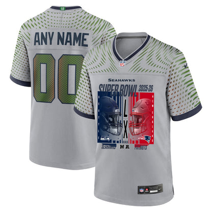 Seattle Seahawks Super Bowl LX Champions Confronting The Opponent Custom Rivalries Collection Game Jersey - Gray