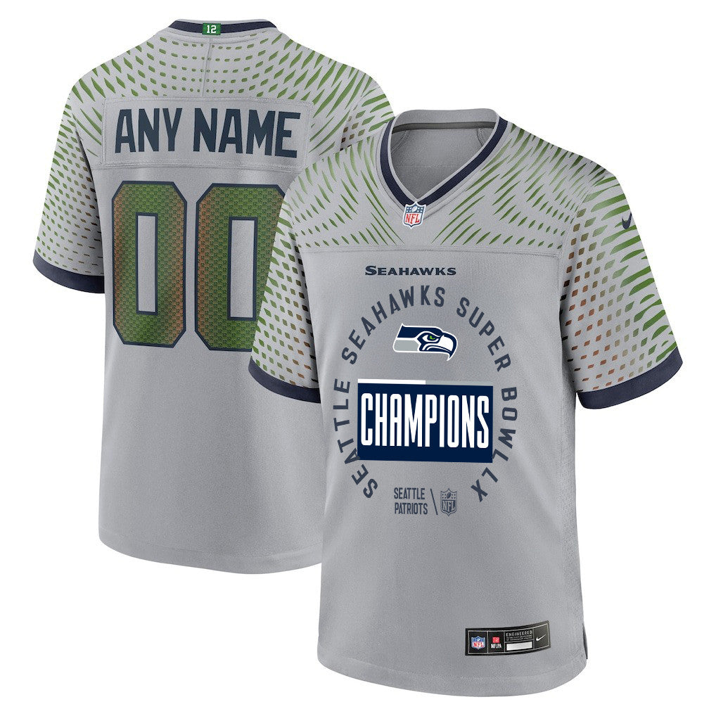 Seattle Seahawks Super Bowl LX Champions Personalized Rivalries Collection Game Jersey - Gray
