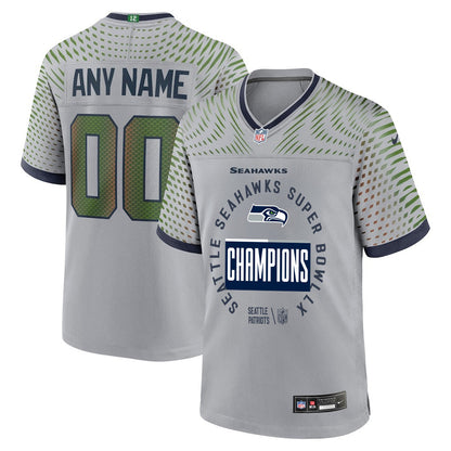 Seattle Seahawks Super Bowl LX Champions Personalized Rivalries Collection Game Jersey - Gray