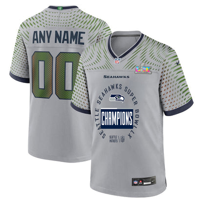 Seattle Seahawks Super Bowl LX Champions Personalized Rivalries Collection Game Jersey - Gray