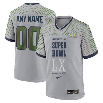 Seattle Seahawks Champions Super Bowl LX Personalized Rivalries Collection Game Jersey - Gray Edition