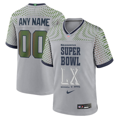 Seattle Seahawks Champions Super Bowl LX Personalized Rivalries Collection Game Jersey - Gray Edition