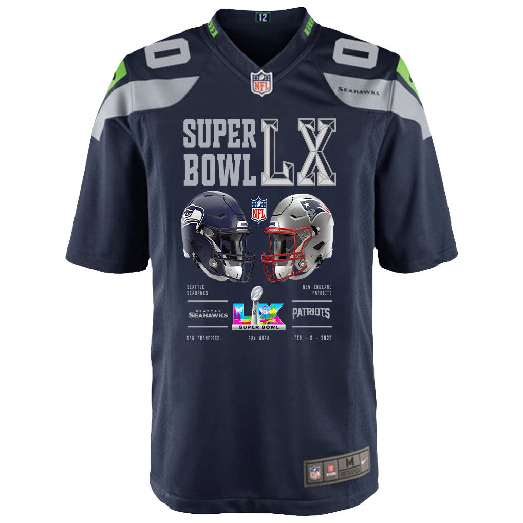 Seattle Seahawks Super Bowl LX Champions Going Head-To-Head Custom Team Game YOUTH Jersey - College Navy