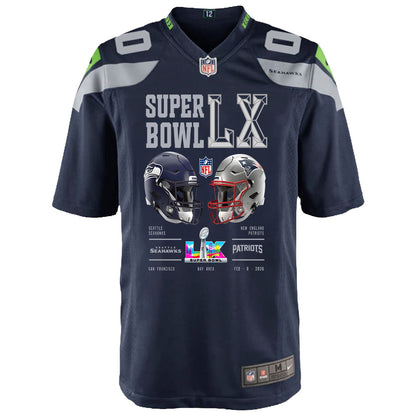 Seattle Seahawks Super Bowl LX Champions Going Head-To-Head Custom Team Game YOUTH Jersey - College Navy