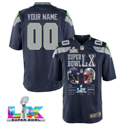 Seattle Seahawks Super Bowl LX Champions Going Head-To-Head Custom Team Game YOUTH Jersey - College Navy