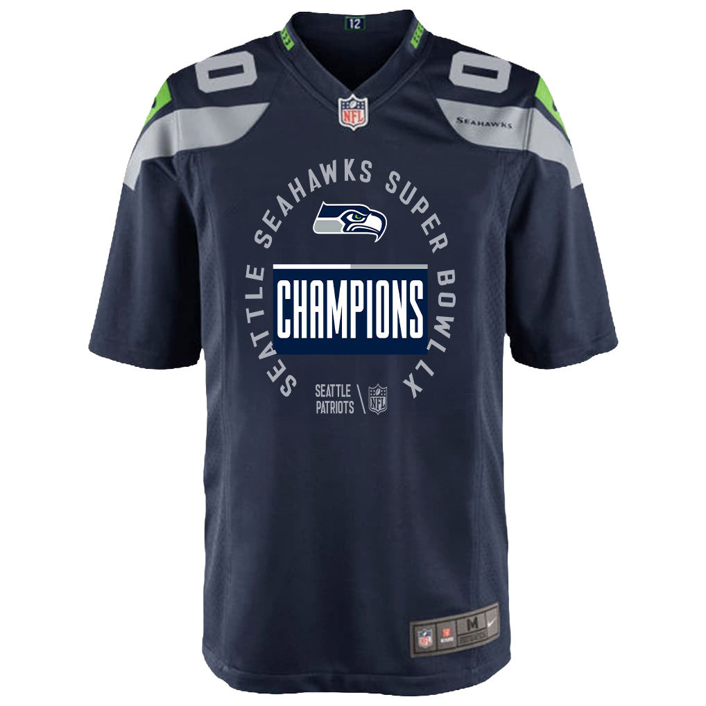 Seattle Seahawks Super Bowl LX Champions Personalized Team Game YOUTH Jersey - College Navy