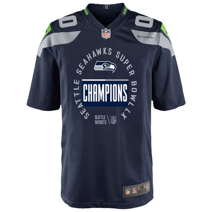 Seattle Seahawks Super Bowl LX Champions Personalized Team Game YOUTH Jersey - College Navy