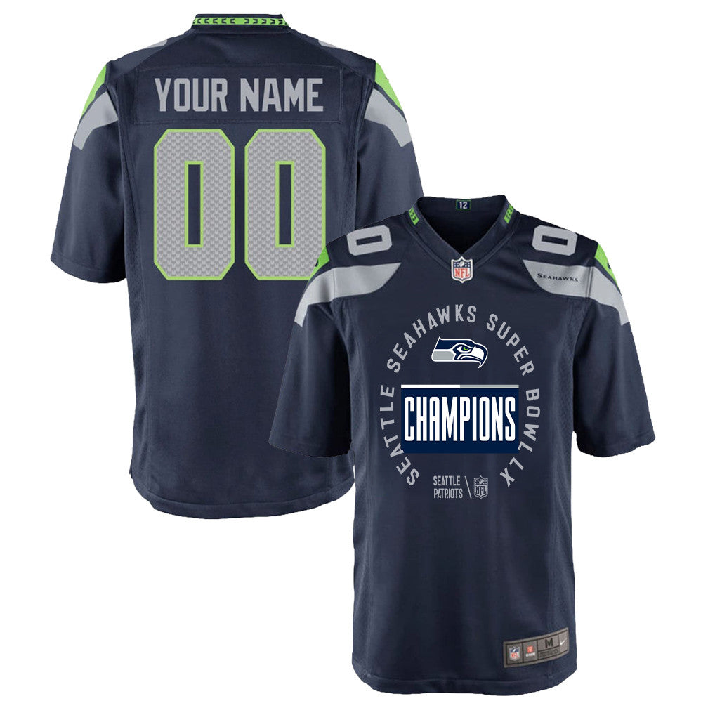Seattle Seahawks Super Bowl LX Champions Personalized Team Game YOUTH Jersey - College Navy