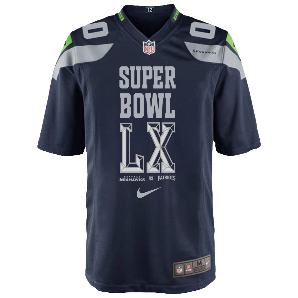 Seattle Seahawks Champions Super Bowl LX Personalized Team Game YOUTH Jersey - College Navy Edition