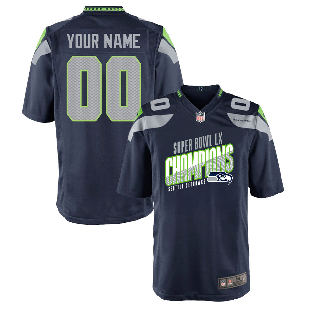 Seattle Seahawks Super Bowl LX Champions For Fan Edition Custom Team Game YOUTH Jersey - College Navy