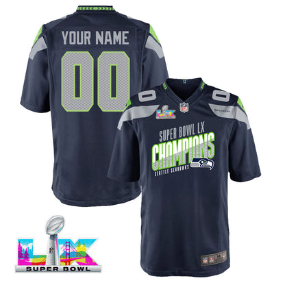 Seattle Seahawks Super Bowl LX Champions For Fan Edition Custom Team Game YOUTH Jersey - College Navy
