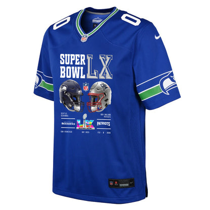 Seattle Seahawks Super Bowl LX Champions Going Head-To-Head Custom Alternate Game YOUTH Jersey - Royal